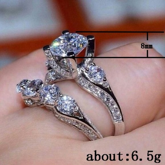 ✨ Engagement Beautiful Bright Round Zircon Brass Cubic Rings for Women, PD062 - Picture 2 of 2